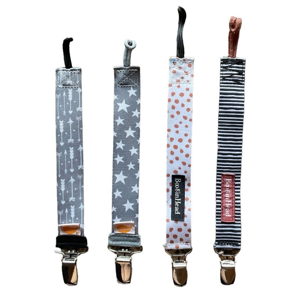 Pacifier Clips for Boys or Girls Light Pattern Design 4 Sets